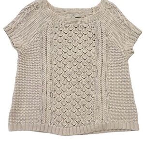 LOFT by Ann Taylor Taupe Open Knit Short Sleeve Sweater M Boho Casual Fisherman